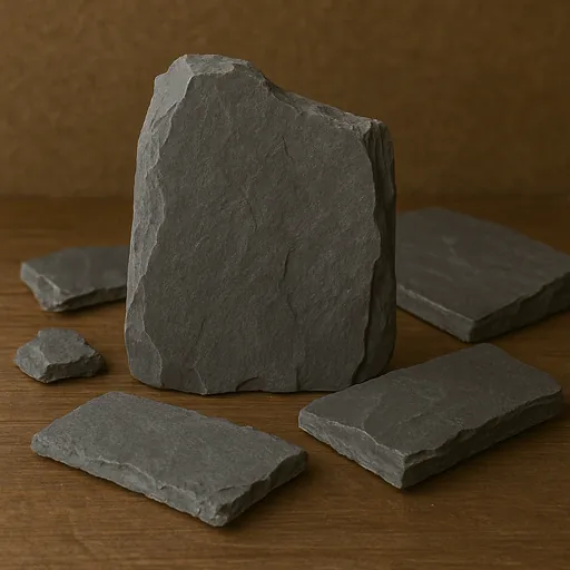 Slate, whether or not roughly trimmed or merely cut,